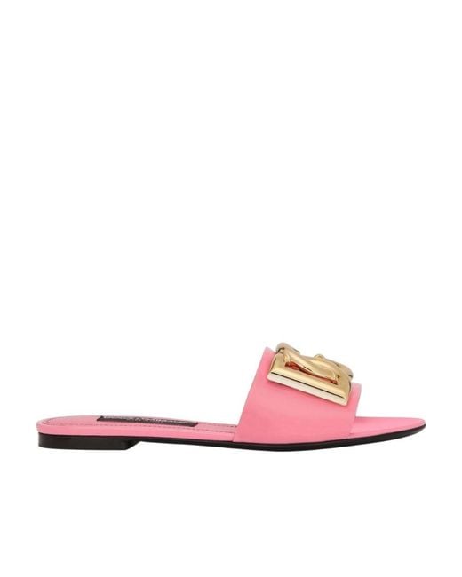 Dolce & Gabbana Pink Logo-Plaque Slip-On Slides