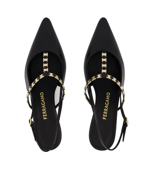 Ferragamo Black Ardea Chain-Link Slingback Pumps
