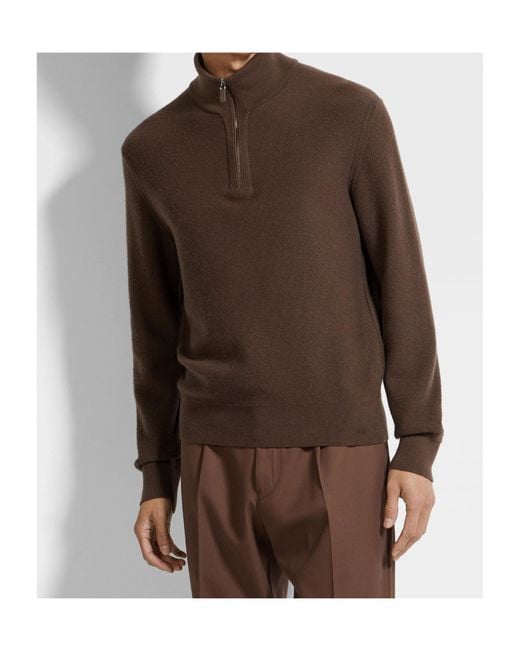 Zegna Brown Long Sleeve Front Zipped Jumper for men
