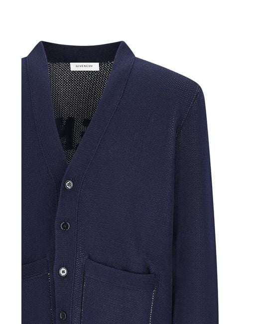 Givenchy Blue Paris Logo V-Neck Knitted Cardigan for men