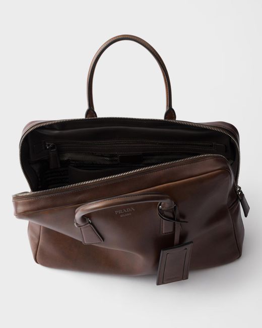 Prada Brown Leather Work Bag for men