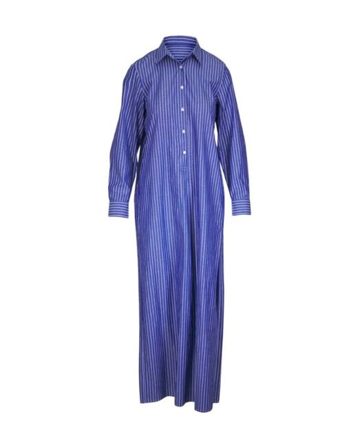 Nili Lotan Blue Striped Shirt Maxi Dress