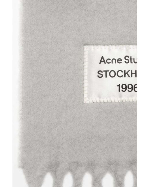 Acne White Logo Patch Fringed Scarf for men