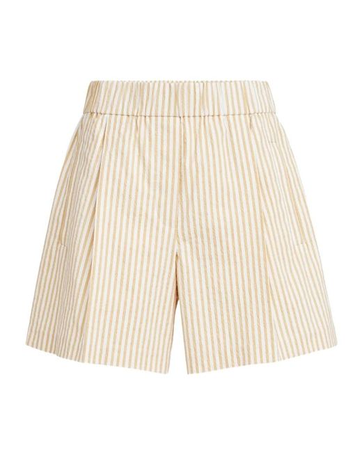 Brunello Cucinelli Natural Techno Cotton Striped Seersucker Shorts With Monili