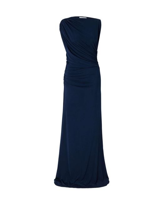 Alex Perry Blue Ruched Draped Jersey Gown