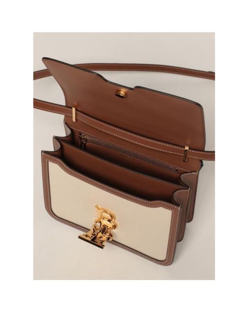 Burberry Natural Small Two-Tone Canvas And Leather Tb Bag