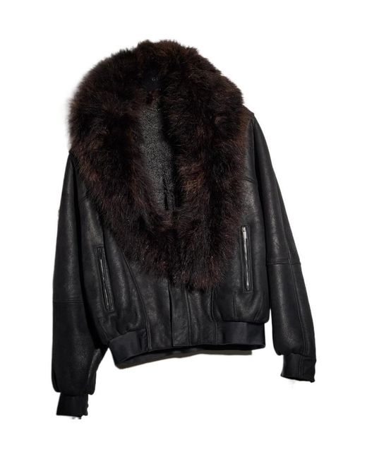 Gucci Black Fuzzy Collar Bomber Jacket