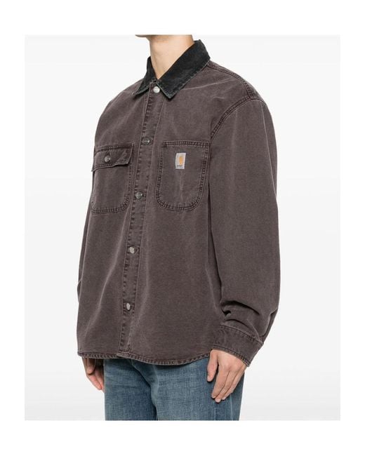Carhartt Brown Mitch Logo Patch Denim Shirt for men