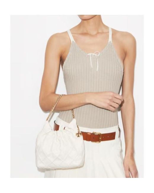 Tory Burch White Mini Fleming Drawstring Hobo Bag