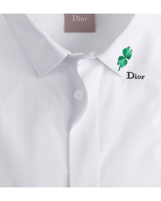 Dior White Shirt With Clover Embroidery for men