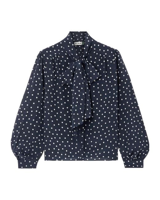 Rixo Blue Melaina Pussy-Bow Polka-Dot Silk Blouse