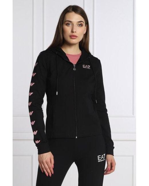 EA7 Black Logo Hooded Casual Coat