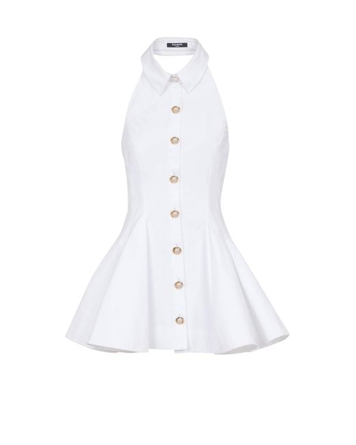 Balmain White A-Line Backless Poplin Dress