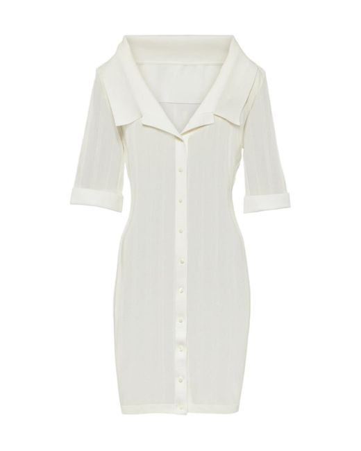 Jacquemus White Manta Plain Knit Shirt Dress