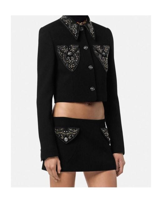 Versace Black Cropped Jacket With Tailored Fit