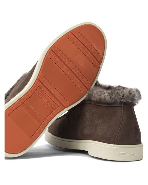 Santoni Brown Fortune Shearling Flat Shoes