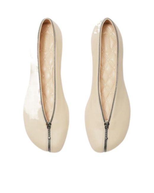 Burberry Natural Sadler Zip Round-Toe Ballerina Shoes
