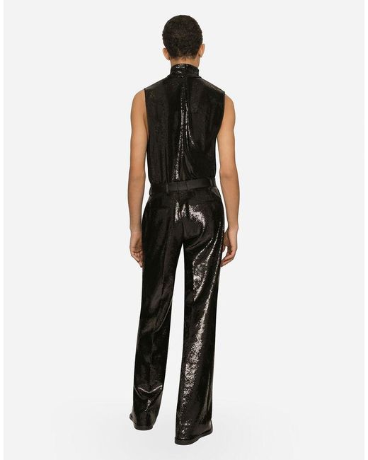 Dolce & Gabbana Black Sequined Straight-Leg Pants for men