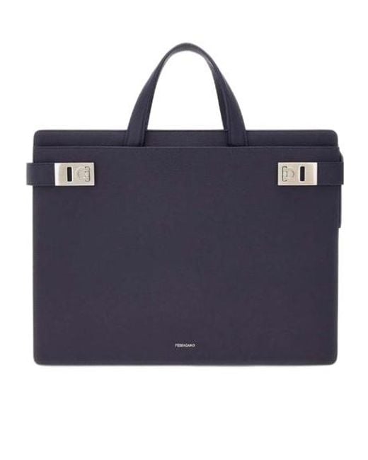 Ferragamo Blue Double-Handle Briefcase for men