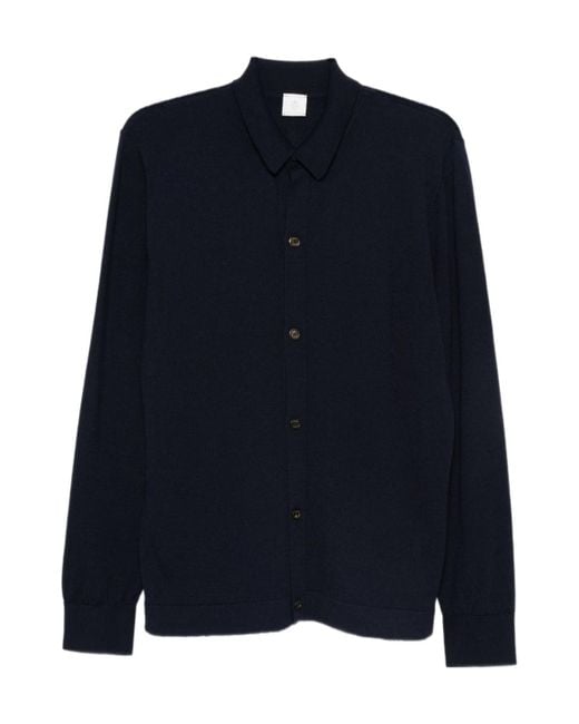 Eleventy Blue Button-Down Wool Shirt for men