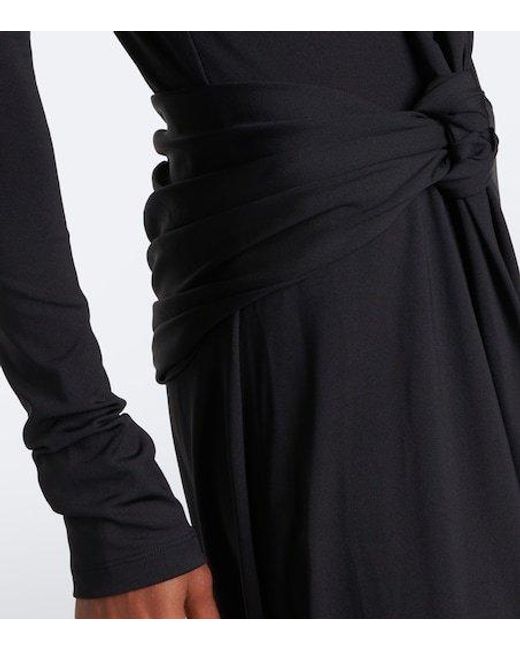 Victoria Beckham Black Letice Gathered Turtleneck Jersey Midi Dress