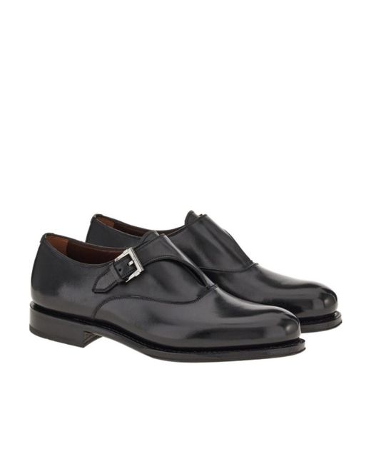 Ferragamo Black Leather Buckled Monkstrap Shoes for men