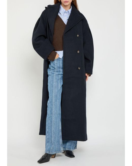 Ganni Blue Double-Breasted Coat