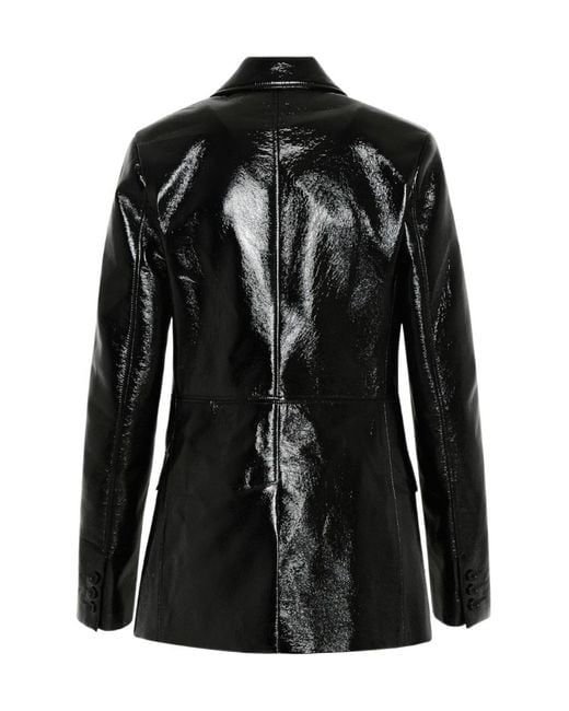 MSGM Black Faux-Leather Single-Breasted Blazer