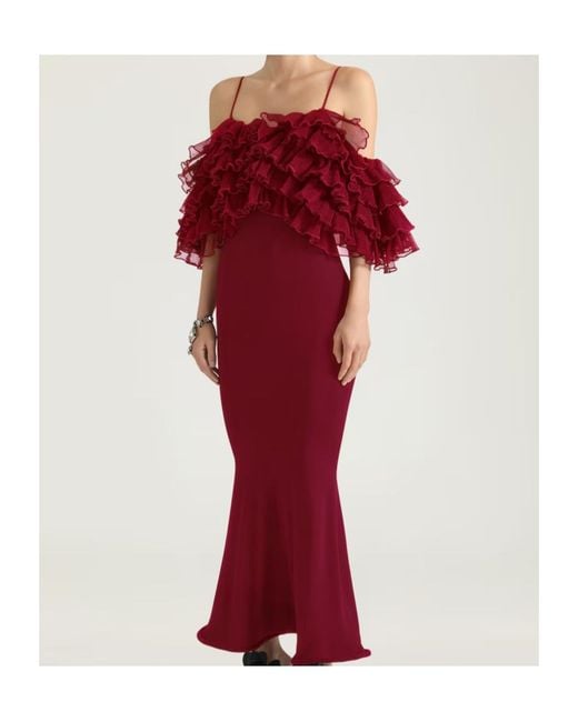 Givenchy Red Long Ruffled Dress