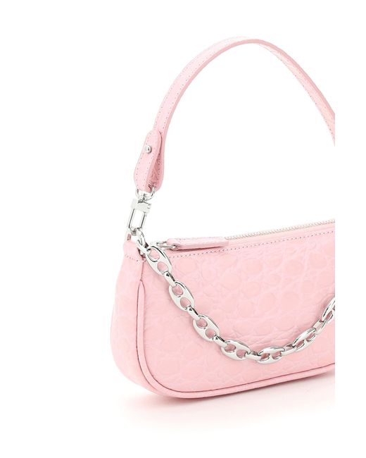 By Far Pink Mini Rachel Pebbled Shoulder Bag