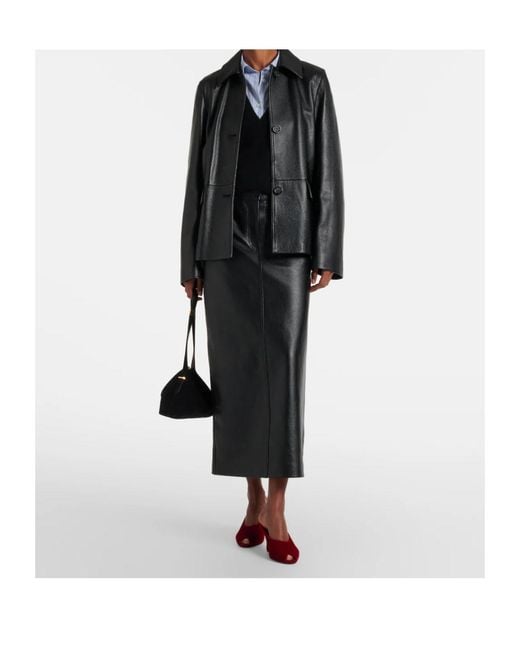 Totême  Black Leather Midi Skirt
