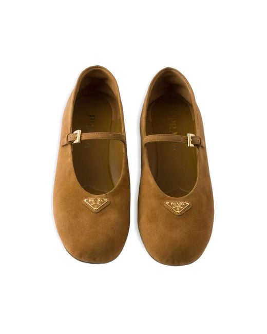 Prada Brown Logo Plaque Ballerina Shoes