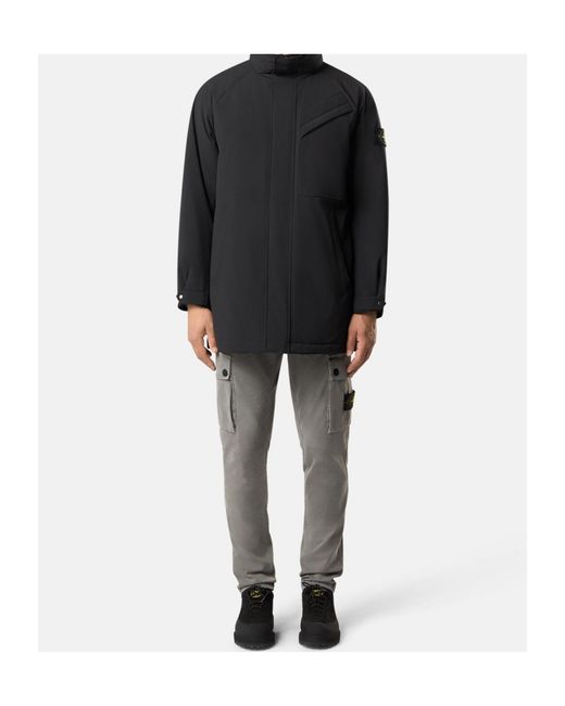 Stone Island Black Long Padded Coat for men