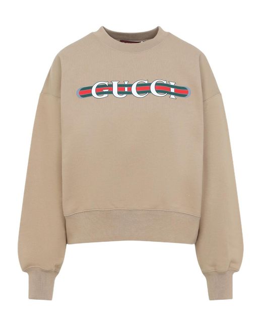 Gucci Natural Logo Printed Crewneck Sweatshirt