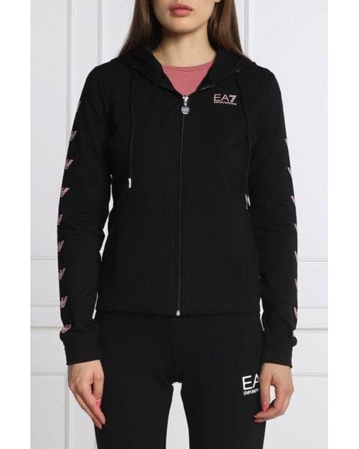 EA7 Black Logo Hooded Casual Coat