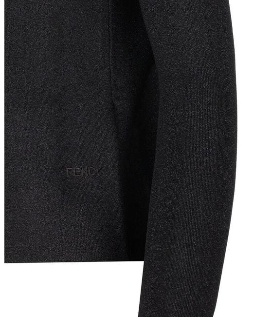 Fendi Black Long-Sleeved Sweater With Vertical Collar