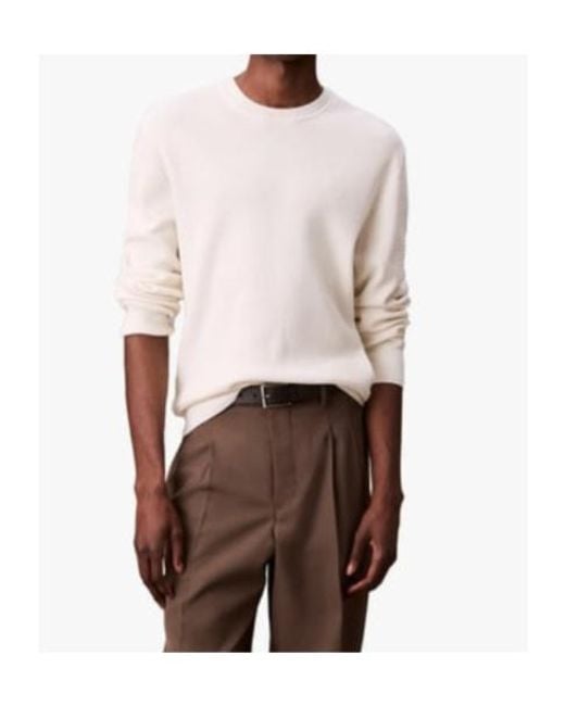 Calvin Klein White Textured Crewneck Sweater for men