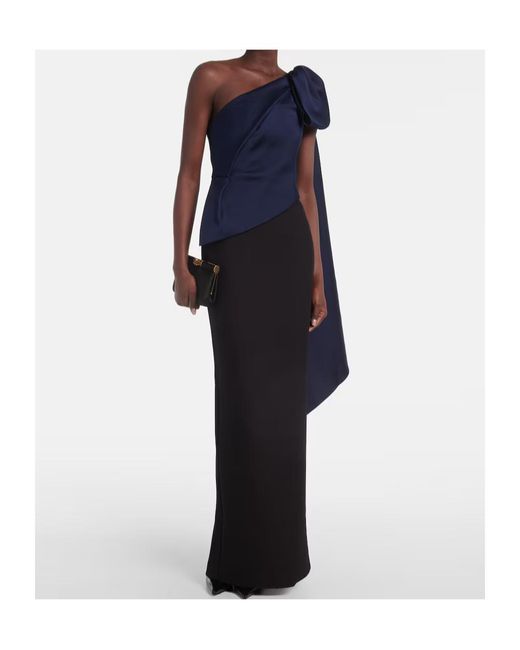 Roland Mouret Blue Bow-Detail Draped Taffeta Gown