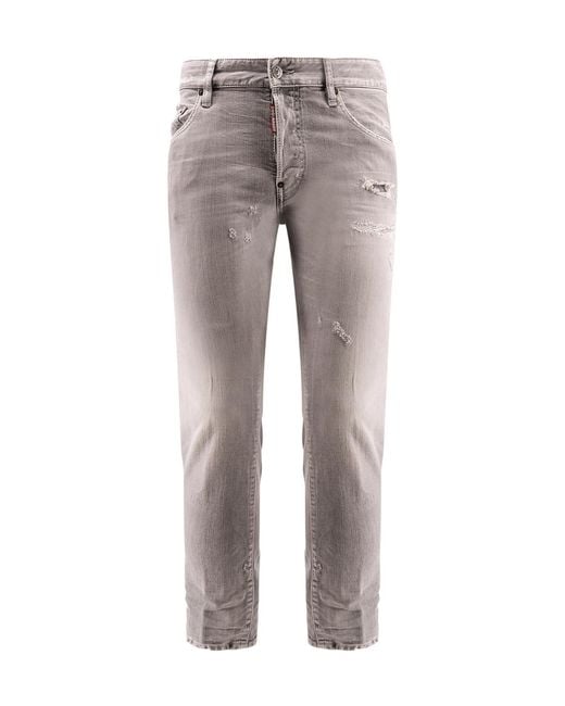 DSquared² Gray Low-Rise Distressed Jeans for men