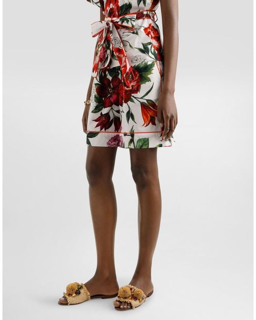 Dolce & Gabbana Red Flower Printed Shorts