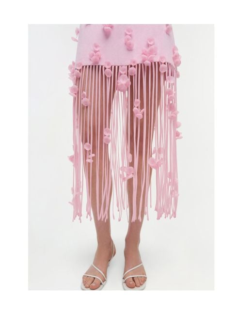 Jonathan Simkhai Pink Juliana Floral Fringed Midi Dress