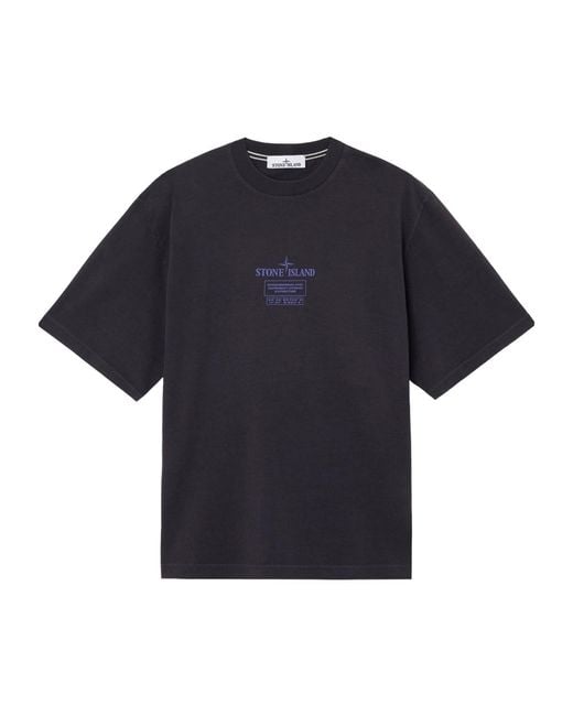 Stone Island Blue Logo Printed Crewneck T-Shirt for men