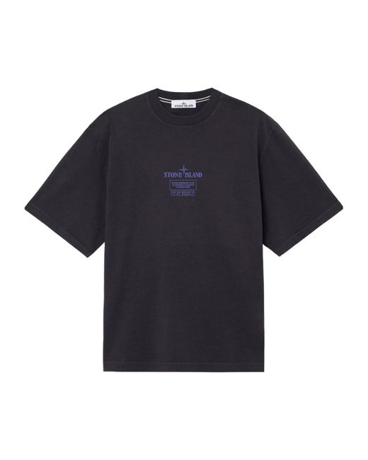 Stone Island Blue 2100037 Combed Cotton Logo-Plaque T-Shirt for men