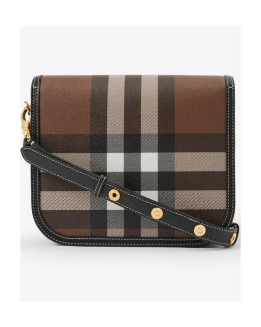Burberry Brown Checked Foldover Top Medium Elizabeth Bag
