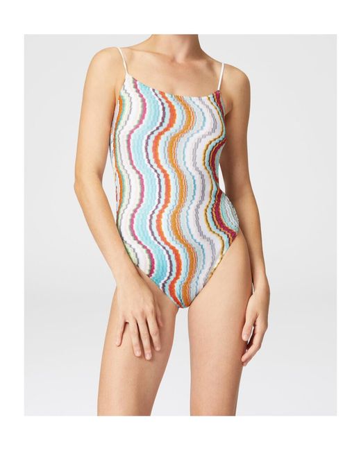 Missoni White One-Piece Wave Pattern Swimsuit