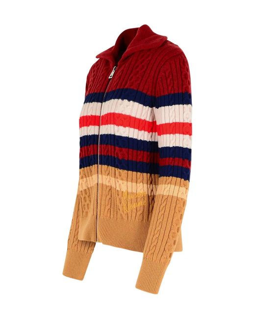 Maison Kitsuné Orange Maison Kitsuné Striped Zipped Knit Cardigan