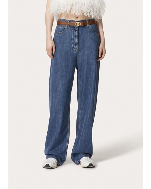 Valentino Blue Logo Patch Straight Leg Jeans