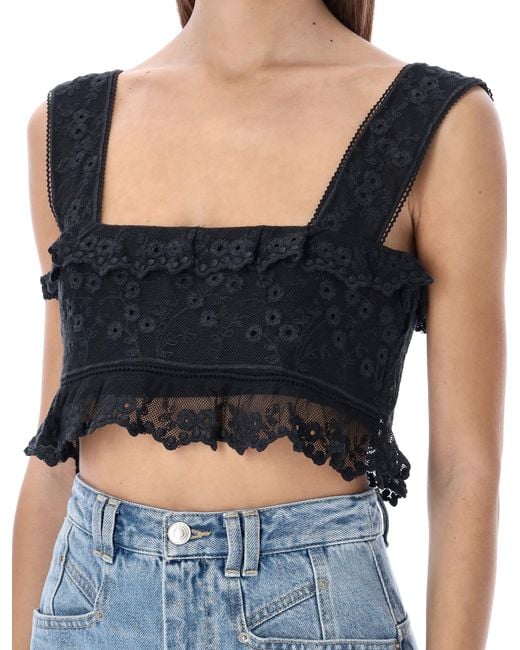 Isabel Marant Gray Lace-Trim Cropped Top