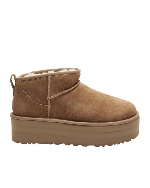 Ugg Brown Classic Ultra Mini Suede Flatform Boots