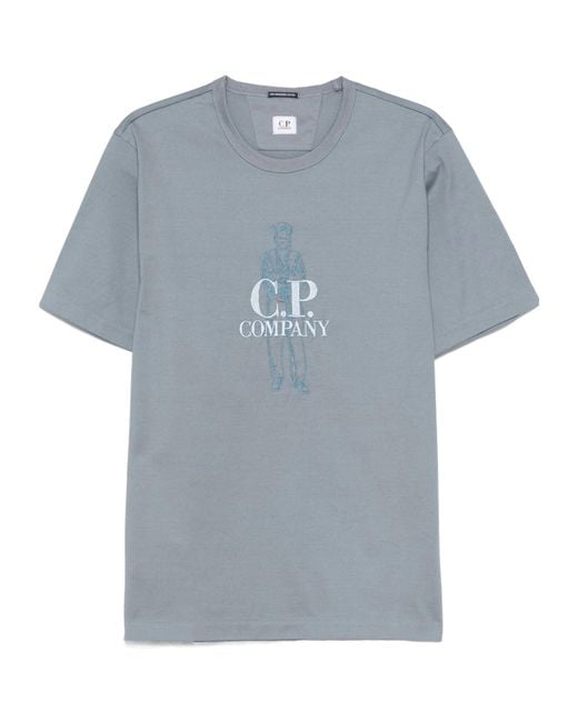 C P Company Blue British Sailor-Embroidery T-Shirt for men